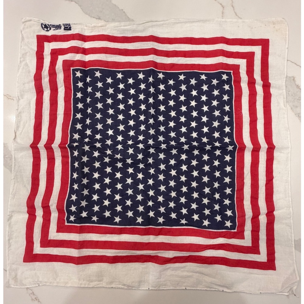 Vintage Paris Accessories USA Flag Bandana Stars Stripes Cotton Made in USA Red